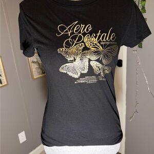 Aeropostale Black and Gold Butterfly Tee